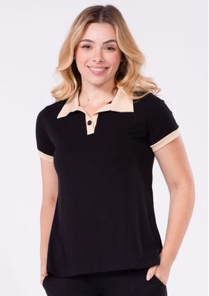 Blusa Manga Curta Pau a Pique Básica Preto
