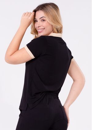Blusa Manga Curta Pau a Pique Básica Preto