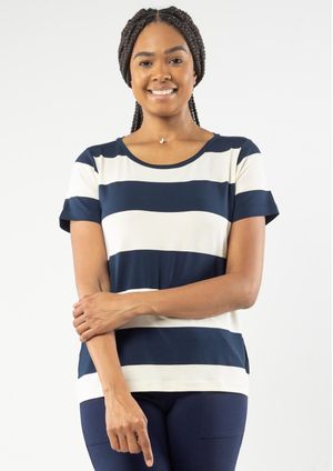 Blusa Pau a Pique Listrada Azul Marinho
