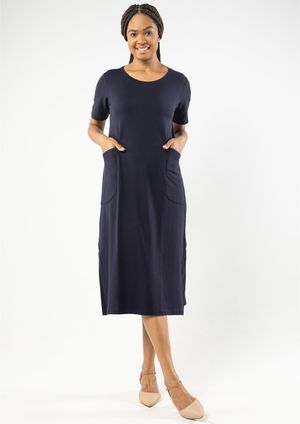 Vestido Midi Pau a Pique Básico Azul Marinho