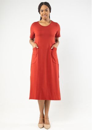 Vestido Midi Pau a Pique Básico Telha