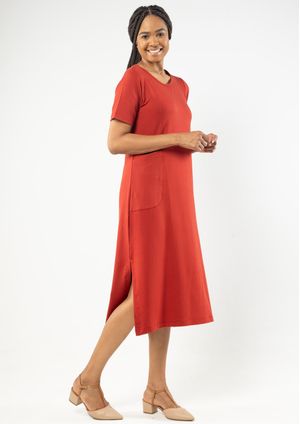 Vestido Midi Pau a Pique Básico Telha