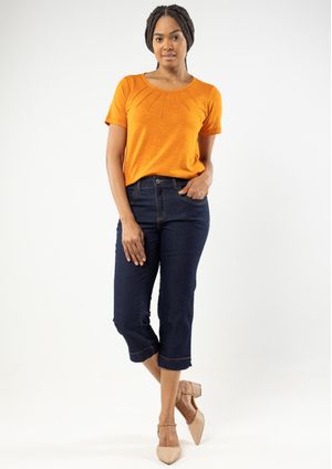 Calça Capri Pau a Pique Básica Jeans Escuro