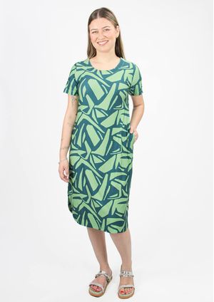 Vestido Pau a Pique Manga Curta Estampado Verde