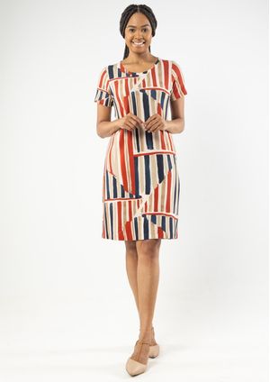 Vestido Pau a Pique Estampado Telha