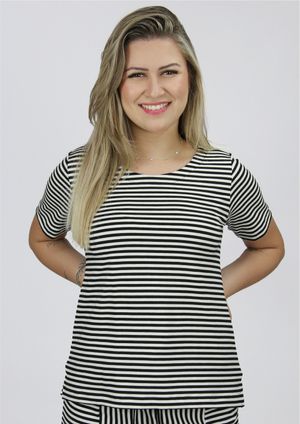 Blusa Manga Curta Pau a Pique Listrada Preto