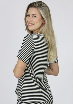 Blusa Manga Curta Pau a Pique Listrada Preto