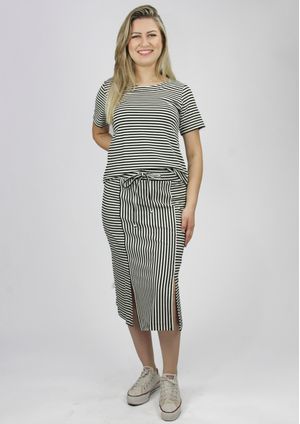 Saia Listrada Pau a Pique Preto e Off White