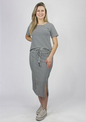 Saia Listrada Pau a Pique Azul Marinho e Off White