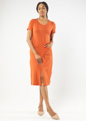 Vestido Midi Pau a Pique Básico Telha