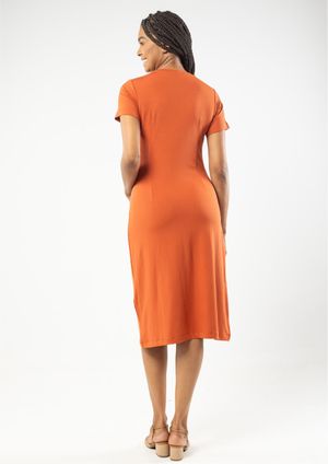 Vestido Midi Pau a Pique Básico Telha