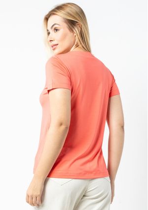 Blusa Pau a Pique Manga Curta Básica Coral