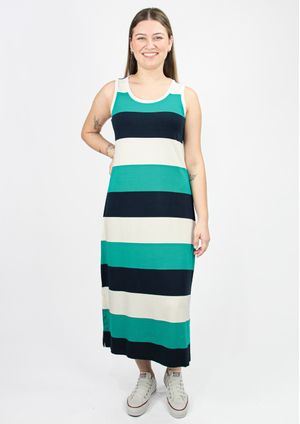 Vestido Regata Pau a Pique Listrado Azul Turquesa