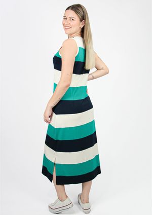 Vestido Regata Pau a Pique Listrado Azul Turquesa