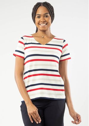 Blusa Pau a Pique Listrada Azul Marinho