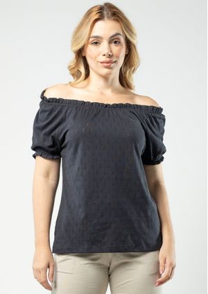Blusa Ciganinha Pau a Pique Algodão Preto
