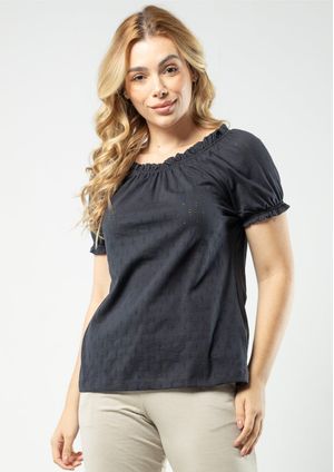 Blusa Ciganinha Pau a Pique Algodão Preto