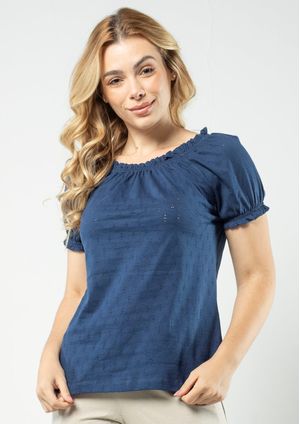 Blusa Ciganinha Pau a Pique Algodão Azul Marinho