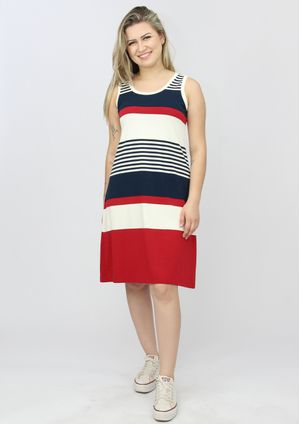 Vestido Regata Pau a Pique Listrado Azul Marinho