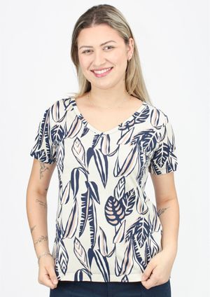 Blusa Pau a Pique Estampada Azul Marinho