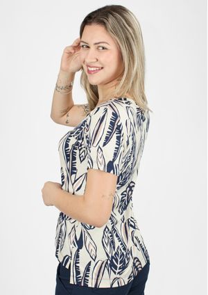 Blusa Pau a Pique Estampada Azul Marinho