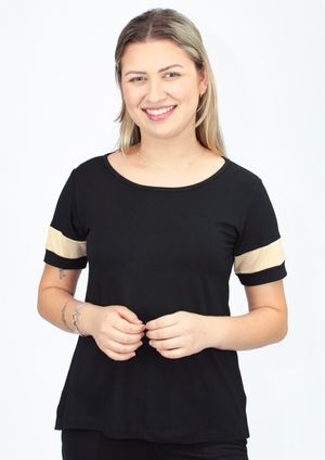 Blusa Pau a Pique Manga Curta Bicolor Preto