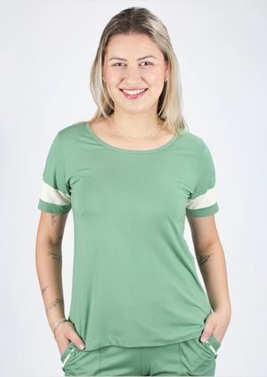 Blusa Pau a Pique Manga Curta Bicolor Verde