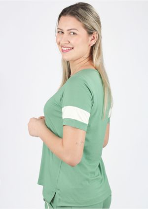 Blusa Pau a Pique Manga Curta Bicolor Verde