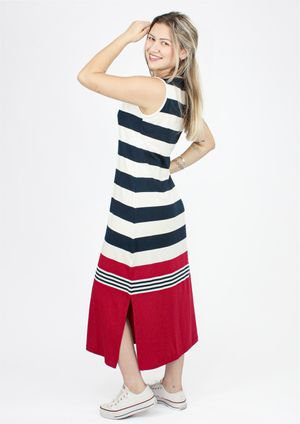 Vestido Regata Pau a Pique Listrado Vermelho