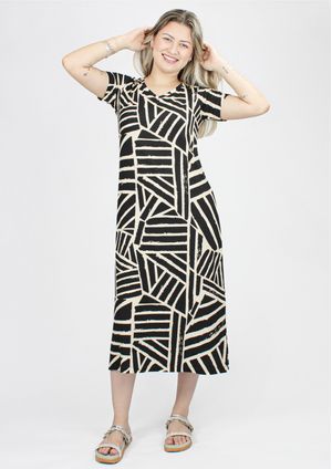 Vestido Midi Pau a Pique Estampado Preto