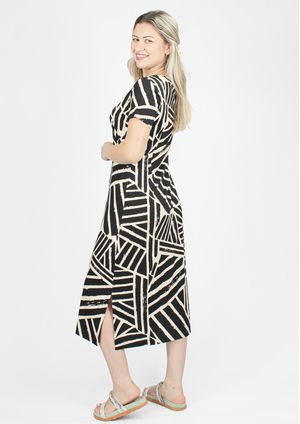 Vestido Midi Pau a Pique Estampado Preto
