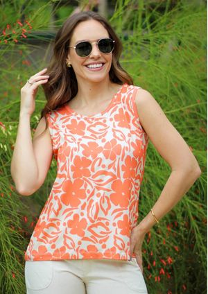 Regata Pau a Pique Estampada Laranja