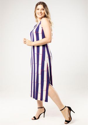 Vestido Midi Pau a Pique Estampado Azul