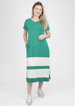 Vestido Midi Pau a Pique Listrado Verde