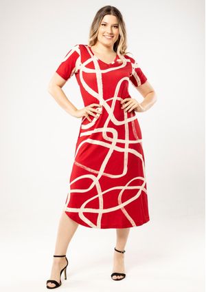 Vestido Midi Pau a Pique Estampado Vermelho