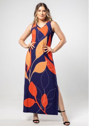 Vestido Longo Pau a Pique Estampado Azul