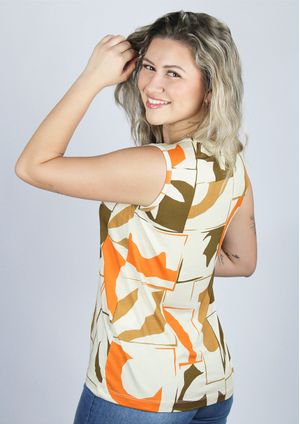 Regata Pau a Pique Estampada Laranja