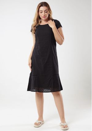 Vestido Pau a Pique Manga Curta Laise Preto