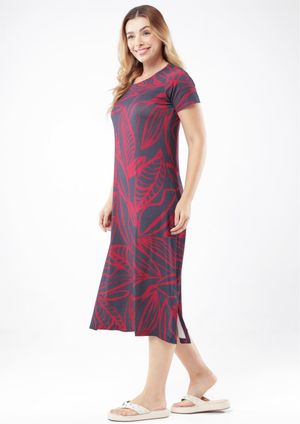 Vestido Midi Pau a Pique Estampado Azul Marinho