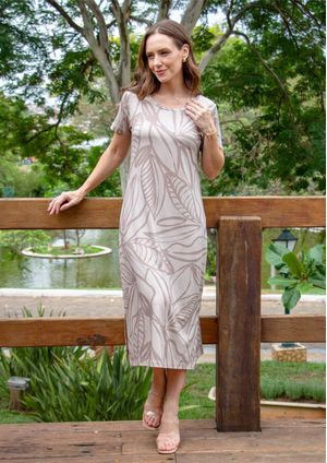 Vestido Midi Pau a Pique Estampado Bege