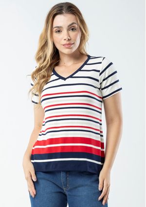 Blusa Pau a Pique Listrada Manga Curta Vermelho
