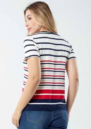 Blusa Pau a Pique Listrada Manga Curta Vermelho