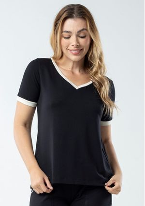 Blusa Manga Curta Pau a Pique Básica Preto