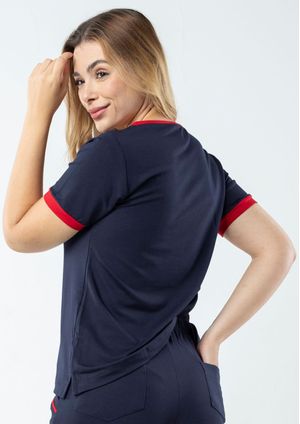 Blusa Manga Curta Pau a Pique Básica Azul Marinho