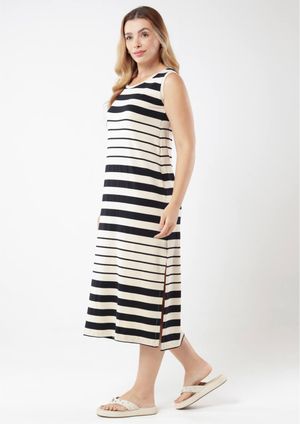 Vestido Midi Pau a Pique Listrado Preto