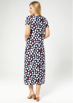 Vestido Midi Pau a Pique Estampado Poá Marinho