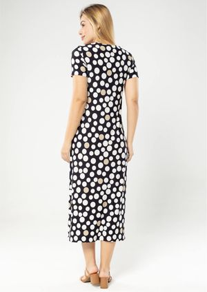 Vestido Midi Pau a Pique Estampado Poá Preto