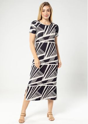 Vestido Midi Pau a Pique Estampado Preto