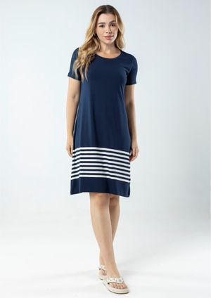 Vestido Pau a Pique Listrado Azul Marinho