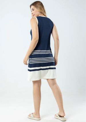Vestido Regata Pau a Pique Listrado Azul Marinho